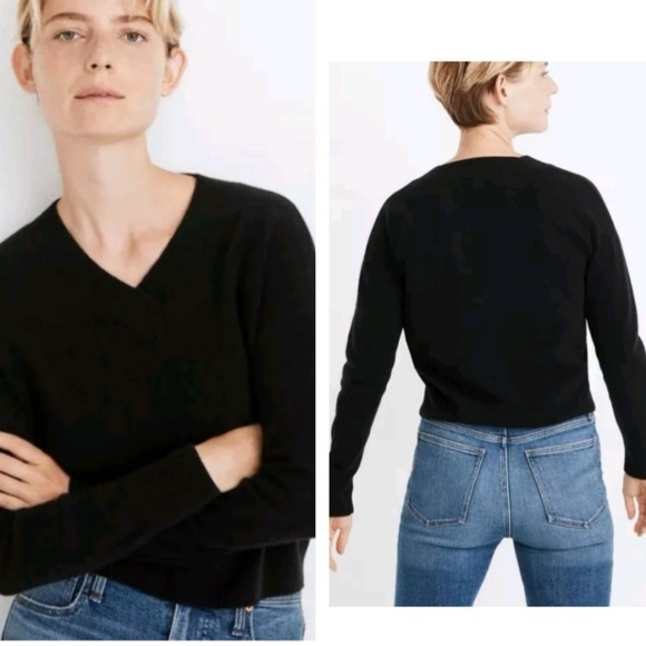 Madewell Responsible Cashmere V Neck Sweater True Black Small NWT - Picture 1 of 9